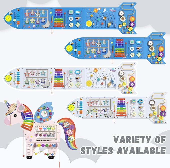 Spacocld Rocket Activity Wall Busy Board Panels - Sensory Wall Panel for Kids, Montessori Toddler Wall Activity Board(5PCS)