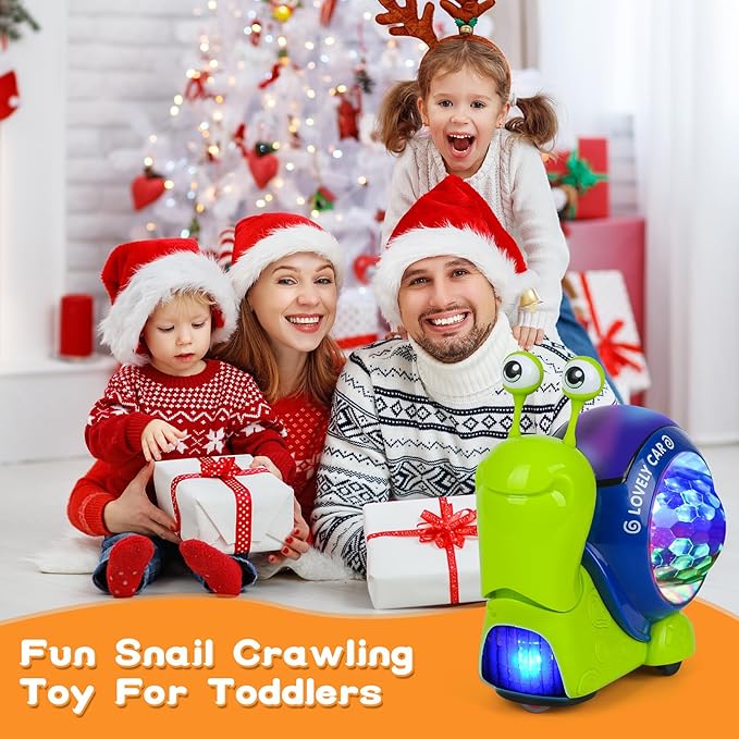 Baby Toddler Crawling Toys 6-12 Months, Musical Snail Baby Toy, Infant Crawling Tummy Time Development Toys Boy Girl Christmas Birthday Gifts