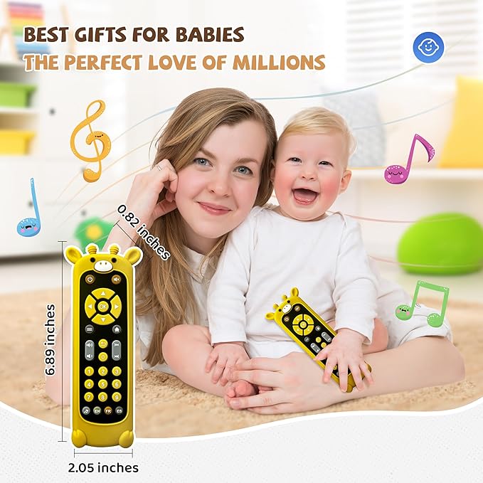 KIRALUMI Baby Remote Control Toy with Giraffes Silicone Cover - Educational Musical Baby Toddler Toys with Realistic Play, Lights, and Sounds - 6, 9, 12, 18 Month Boys Girls Toys Gift