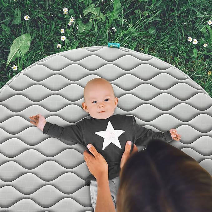 Biloban Foam Play Mat 40×40, Muslin One-Piece Crawling Mat for Baby & Toddler to Play on Floor, Non Slip, Grey