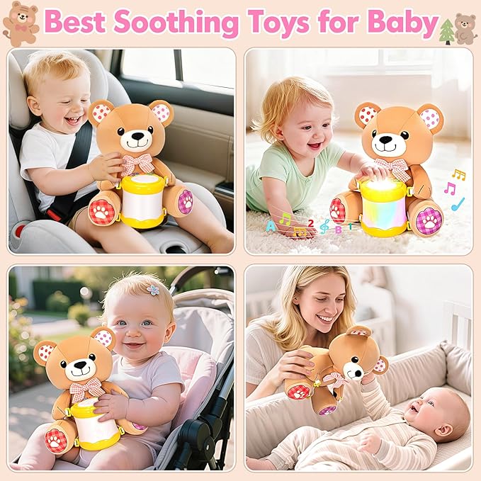Hodurgyi Baby Toys 6-12 Months, Bear Musical Plush with Lights,ABCs,Animal Sounds, Numbers, Infant Early Learning Toy, Christmas Birthday Gifts for 6+ Month Boys &Girls