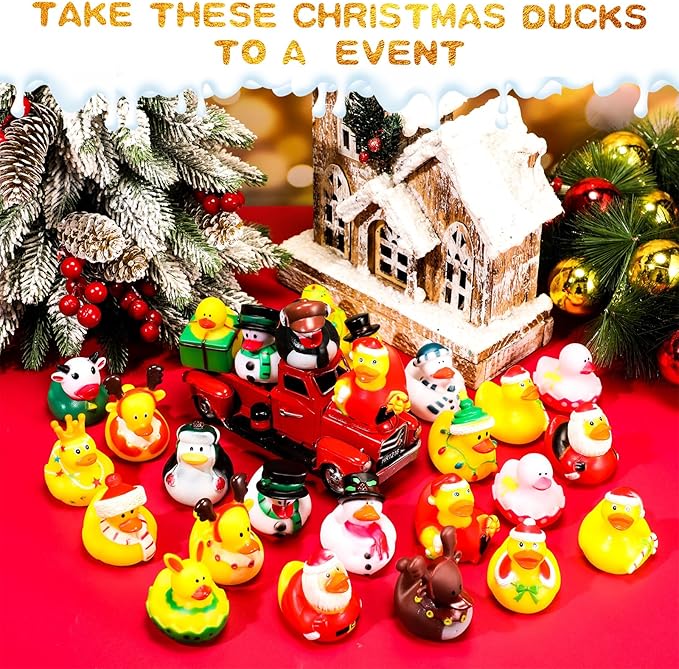 Hanaive 50 Pcs Christmas Ducks for Stocking Stuffers Mini Xmas Rubber Ducks Bath Toys for Kids Toddlers Christmas Goodie Bag Stuffers Xmas Party Favor Gifts (Retro)