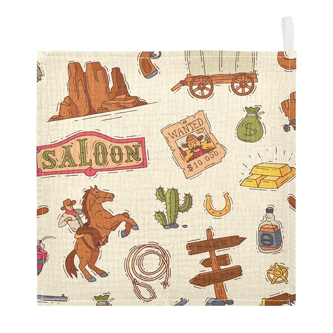 Cowboy Sheriff Baby Burp Cloths for Boys Girls, 3 Pack Wild West Western Baby Muslin Washcloths Newborn Face Bath Towel Soft Absorbent Cotton Wash Cloth Baby Registry, 12 x 12 Inch