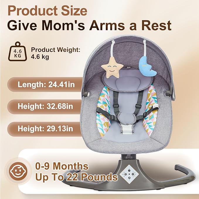 Electric Baby Swing for Infants,Multifunctional 3-in-1 Rocker,5-Speed Adjustable,Remote Control,10 Melodies,5-Point Harness,for Infants Up to 30 lbs, Up to 12 Months Easy Assembly (Gray)