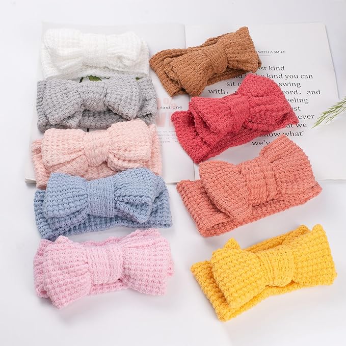 JIAHANG Baby Bows Waffle Turban Knotted Head Wraps, Hair Bow Headbands Stretchy Hair bands for Newborn Infant Toddlers Girls