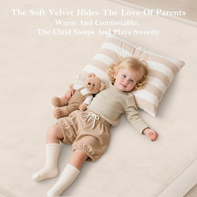 Baby Play Mat for Floor, 1.3"Thick Extra Large Cushioning Memory Foam Playpen Mat, Soft Coral Velvet Baby Crawling Mat with Non-Slip Backing for Toddlers,Infants,Kids,Yoga Mat (Beige 79"×118"×1.3") 