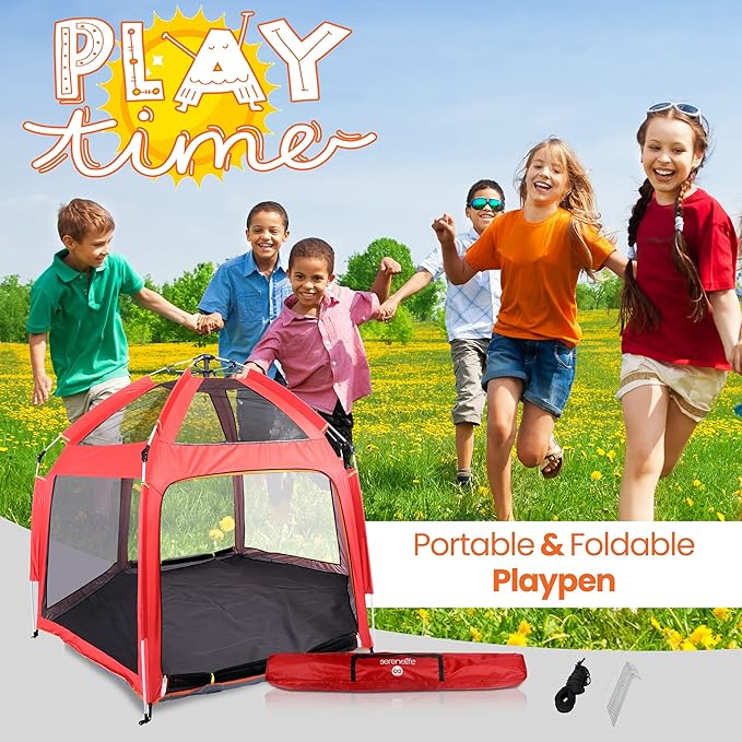 Serenelife ON-THE GO Baby and Toddler Pack and Play - Playpen - Play Yard Compact, Portable, Lightweight, Foldable- Indoor and Outdoor, w/Canopy, 5 Panel Mattress