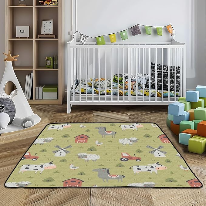 Baby Play Mat Cute Farm Tractor and Animals 50 x 50 Playpen Mat Baby Play Mats for Floor Play Gym Crawling Mat Non-Slip Cushioned Baby Playmat for Infants, Babies, Toddlers