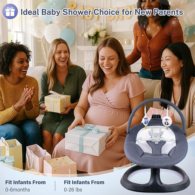 VaVaSoo 2-in-1 Baby Swing & Toddler Chair, Dual-Arm Support Rocking Seat up to 66 lbs, 3 Motion Modes, 8 Sounds, Touchscreen & Remote Control, Adjustable Recline, Dark Grey