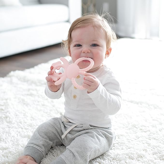 Dr. Brown's Flexees Gray & Pink Bunny Silicone Baby Teethers, BPA Free, for 3 Months+ Babies