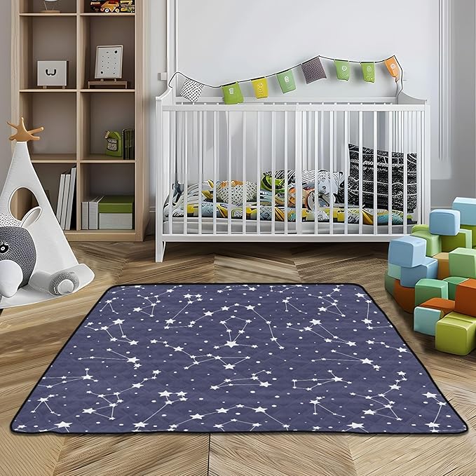 Baby Play Mat Blue Star Universe Galaxy 50 x 50 Playpen Mat Baby Play Mats for Floor Play Gym Crawling Mat Non-Slip Cushioned Baby Playmat for Infants, Babies, Toddlers