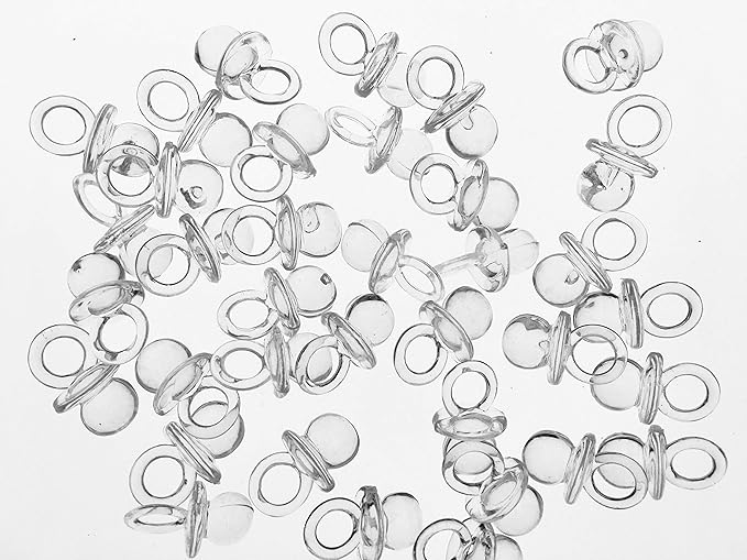 CalCastle Craft (144 Pieces) 3/4" Small Acrylic Baby Pacifiers Baby Shower Decoration Table Scatter Blue, Pink, Clear, Yellow (Clear)