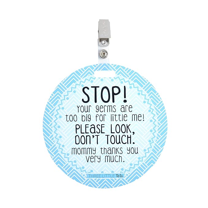 Three Little Tots Baby No Touch Sign - No Touching Baby Car Seat and Stroller Sign - Blue, Flower Style - Plastic, Small Signage (12 x 18) inch - Personal Use