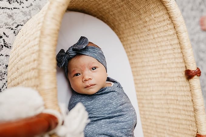 Copper Pearl Baby Bows: Stylish Headbands for Baby Girls, Premium Soft and Stretchy Baby Headbands, Perfect for Newborns, Trendy Designs - Denim