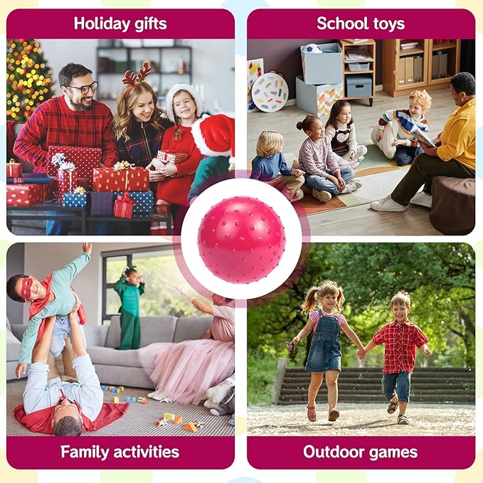 12PCS Bouncy Balls for Kids Toddlers, 7 Inch Sensory Balls Spiky Massage Stress Ball Bulk with Air Pump, Indoor Outdoor Sports Sensory Toys & Party Favors(Pink)