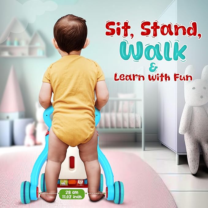 YOLAY Baby Push Walker for Baby Boy and Girl 6-12 Months, Baby Walker with Wheels Safety Knob & Weight Balancing Water Tank, Sit to Stand Detachable Early Learning Activity Center for Kids - Blue