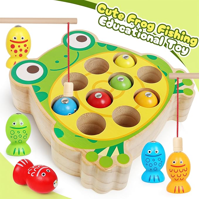 Wooden Fishing Games for Kids 3+,Montessori Magnetic Toys Early Fine Motor Skills Learning Color Sorting & Hand-Eye Coordination Magnet Game Easter Basket Stuffers for Toddlers Boys Grils