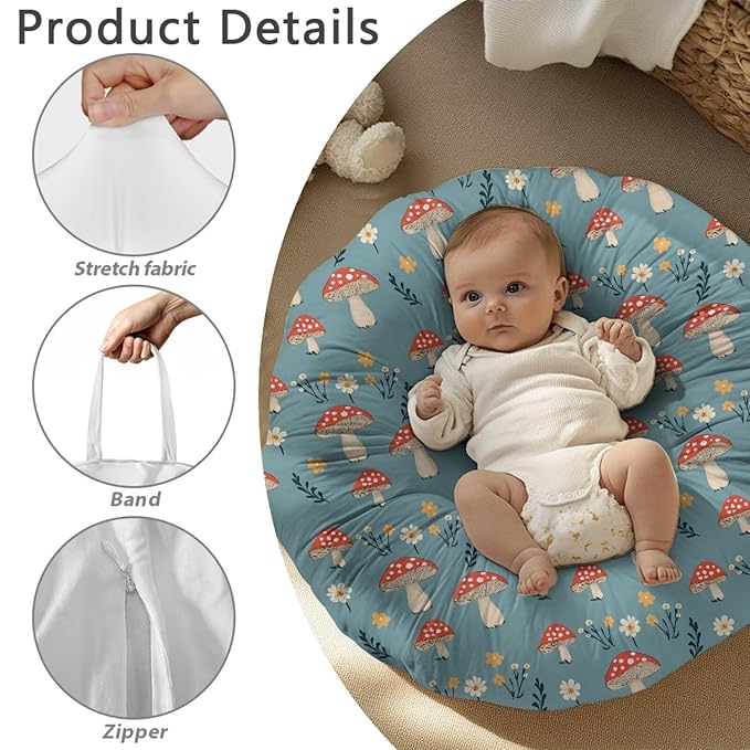 Newborn Lounger Cover, Mushroom Breathable Newborn Lounger Cover Soft Snug Elastic Newborn Lounger Cover Machine Washable for Newborn Babies