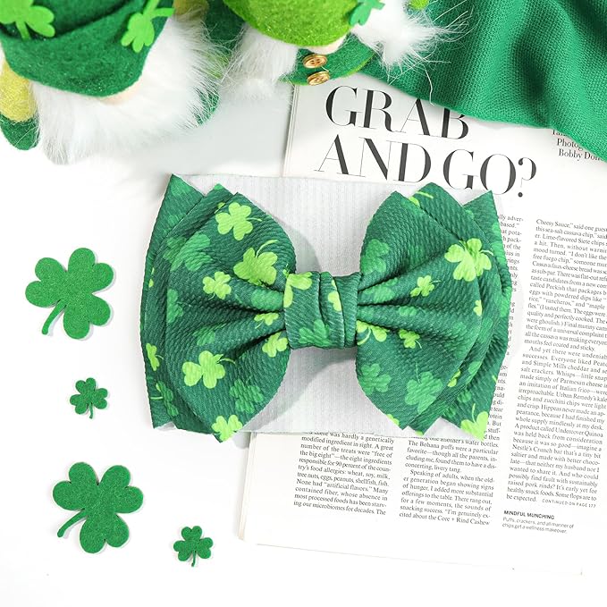 YanJie 7" St.Patrick's Day Large Bow for Baby Girl Headband Newborn Infant Kids Shamrock Double Layer Messy Bow Headwrap
