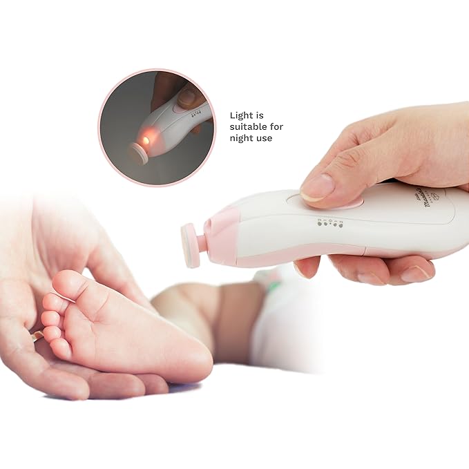 Little Martin’s Drawer Baby Nail Trimmer File with Light - Safe Electric Nail Clippers Kit for Newborn Infant Toddler Kids Toes and Fingernails - Care, Polish and Trim - Battery Operated (AA), Pink