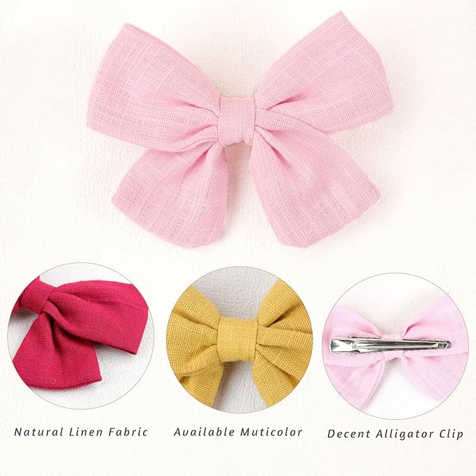OAOLEER 40Pcs 3.5Inch Hair Bows for Toddler Girls - Linen Neutral Pigtail Bows Double Bun Ponytail Bows Alligator Clips Hair Barrettes Accessories for Baby Little Girls Kids in Pairs