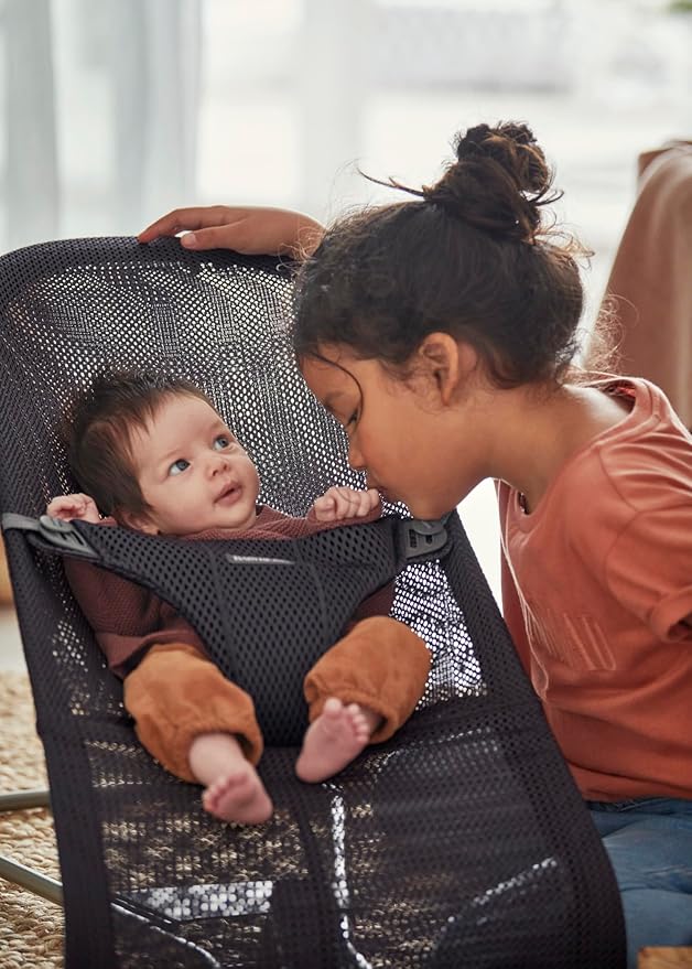 BabyBjörn Bouncer Bliss, Anthracite, Mesh | 2-in-1 Adjustable Baby Bouncer Seat and Toddler Chair, Newborn to Toddler (8-29 lbs), 4 positions, Lightweight & Portable