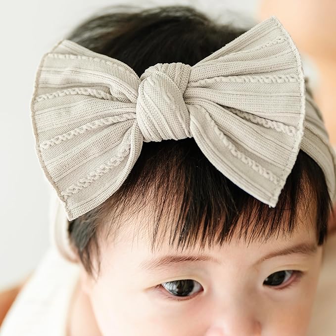 Baby Bling Bows - Newborn to Little Baby Girl Bows, 2 Pack Nylon Super Soft Stretchy Knot Toddler Headbands, Perfect Hair Accessories Head Bands for Infant Kids(Blush & Mushroom)