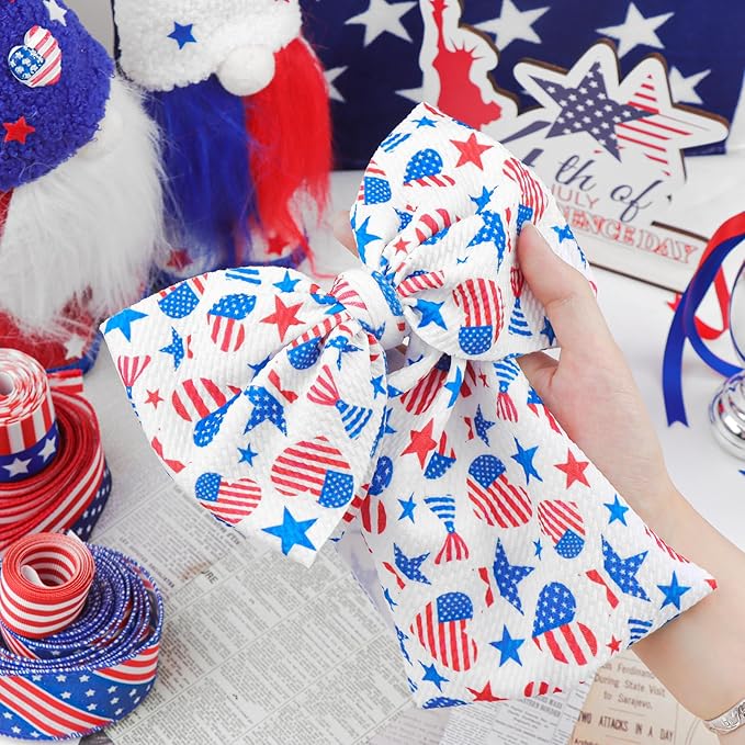 YanJie 7'' 1pcs 4th of July Baby Headbands Girl Hair Accessories with American Flag in Heart Patterns Independence Day Toddler Hair Wrap Girl Outfits