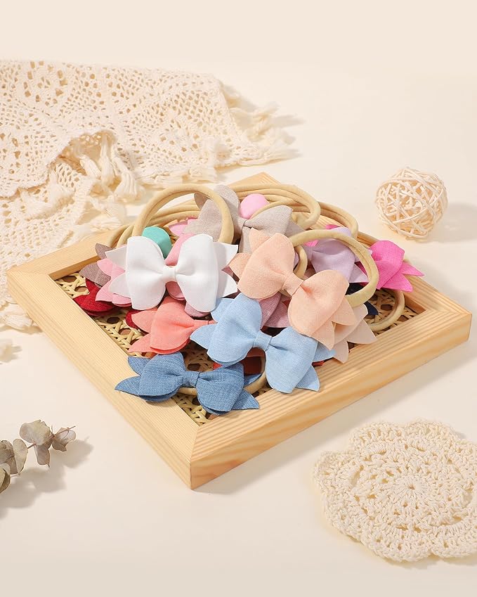 jollybows 3.35" 20pcs Baby Girls Bows Headbands Elastic Nylon Hairband Ribbon Bow Hair Accessories for Kids Toddlers Infants Newborn