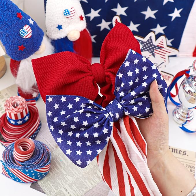 4th of July Baby Hair Bows Girls Headband 6-12 Months Patriotic Hair Accessories Infant Baby Headbands with Bows Red Blue Large Bow Star