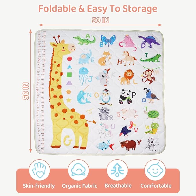 Baby Play Mat, Extra Large&Thick Baby Mat for Floor, 50 x 50 Play Mat for Baby, Foldable Padded Baby Floor Mat