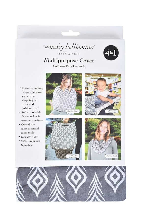 Wendy Bellissimo Multipurpose Shopping Cart and Highchair Cover, Nursing Cover, can be Used as Scarf, Infant Car Seat Cover, Feather Printing