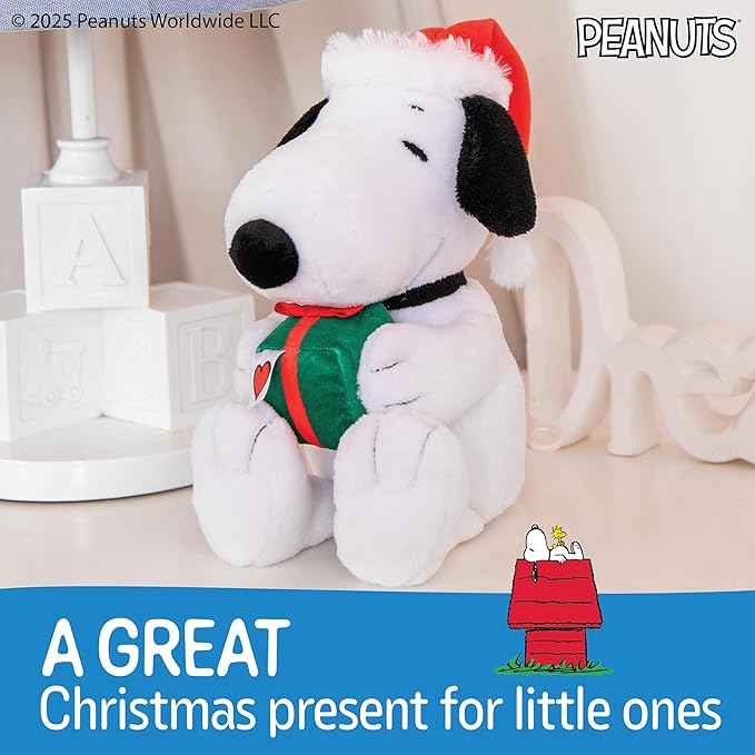 Kids Preferred Peanuts Snoopy Motion Musical Plush, Plays Jingle Bells, Embroidered Details, Soft Stuffed Animal for Baby and Toddler Boys & Girls