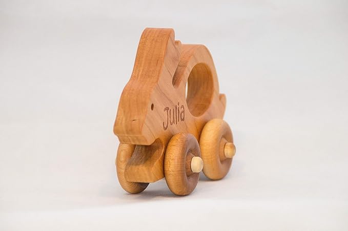 Wooden Easter Bunny Toy – Easter Basket Gift for Toddlers & Kids, Handmade Wooden Bunny Push Toy, Natural Wood Spring Animal Toy