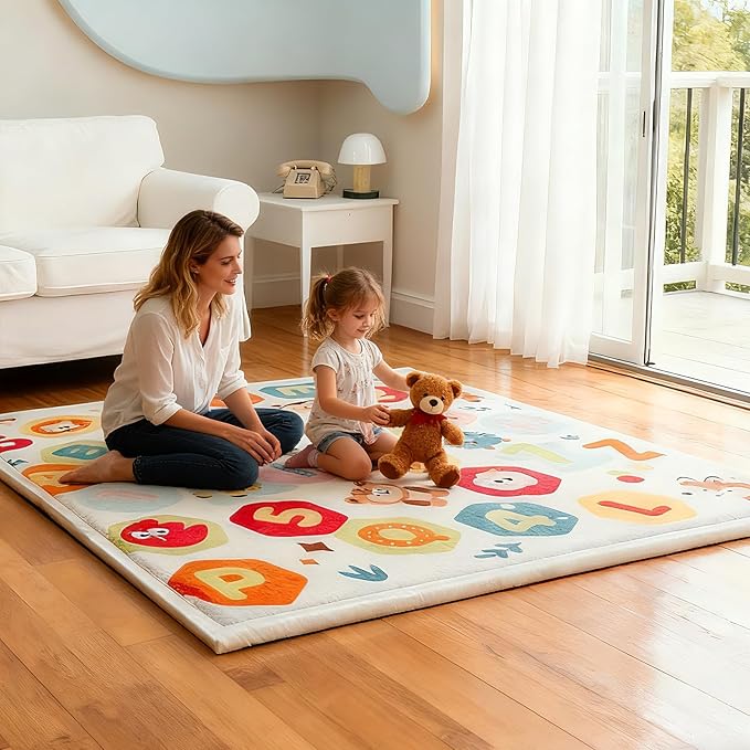 RONGFA Baby Play Mat for Floor,1.3" Thick Elasti-Foam Playpen Mat for Tummy Time, Easy Care with Non-Slip Cushioned for Infant,Kids and Toddler Crawling