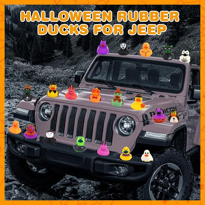 50 Pcs Halloween Rubber Ducks, Halloween Ducks for Jeeps Ducking, Random Assortment Mini Rubber Duckie Toys for Kids Baby Bath Shower Toys Trick or Treat Fillers, Gift Exchange