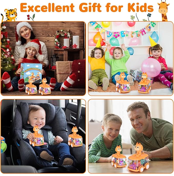 ShinySong Baby Toy Cars Press and Go Car for Toddler, Light Up Toys Birthday Gifts for Kids Boys Girls, Giraffe 2PCS