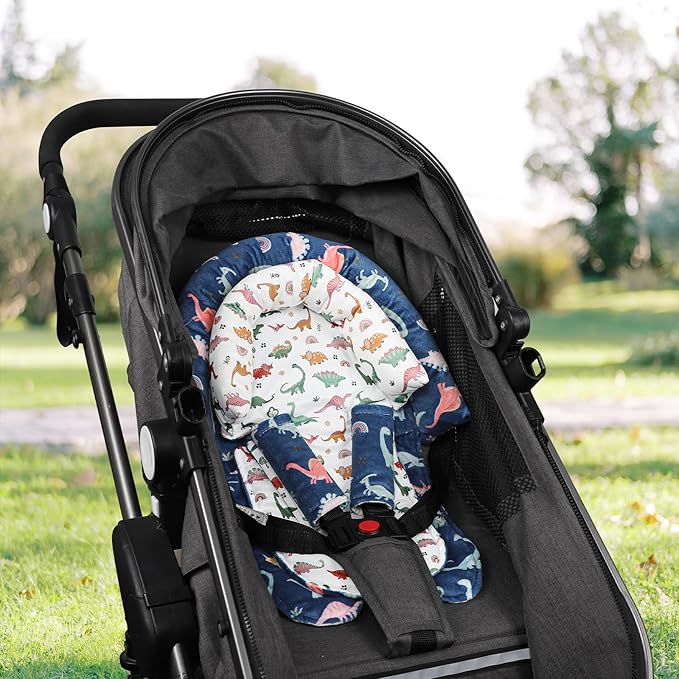Baby Car Seat Head Support & Strap Covers, Upgraded 2-in-1 Infant Car Seat Insert Cushion for Newborn Girls, Perfect for Carseat, Stroller, Swing, Extra Soft, Dinosaur