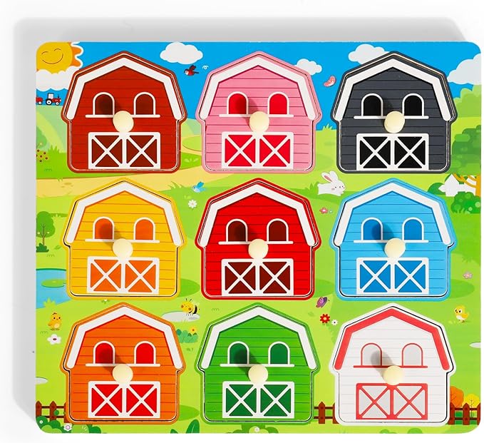 Toddler Wooden Puzzles Ages 1-3, Montessori Toys for 1 2 3 Year Old Boys Birthday Gifts, Farm Animal Peg Puzzles for Toddlers Age 2-4 Girls - Preschool Learning Activities