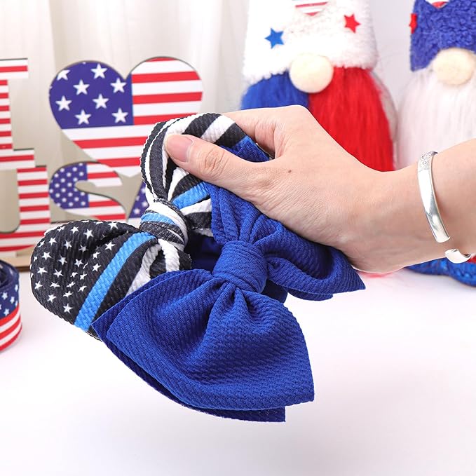 National Police Week Headbands for Girls Baby Bows Newborn Headbands 6" Police Support Wreath Bows Blue Black Stripe Toddler Hair Accessories