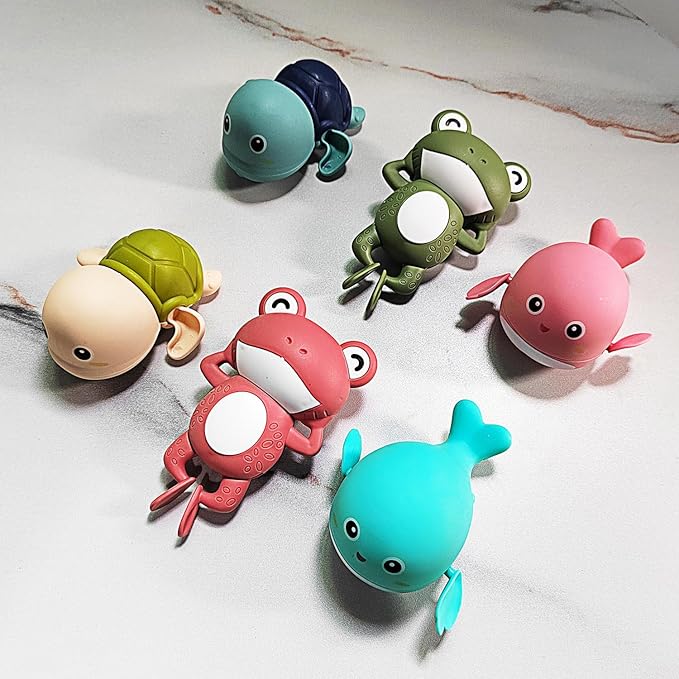 Tipmant Cute Baby Toddler Bath Toy Wind Up Animals 2 Turtles, 2 Frog, 2 Whales for Bathtub, Water Tank, Swimming Pool 1-3 Year Old Kids Gifts - 6 Pack