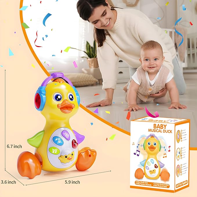 Yerloa Dancing Duck Infant Baby Toy 0-6 3-6 6-12 Month, Crawling Musical Tummy Time Music Light Up 4 5 7 9 10 11 Month Babies Girl Boy Christmas 1st Birthday Gift Moving Walking Activity Developmental