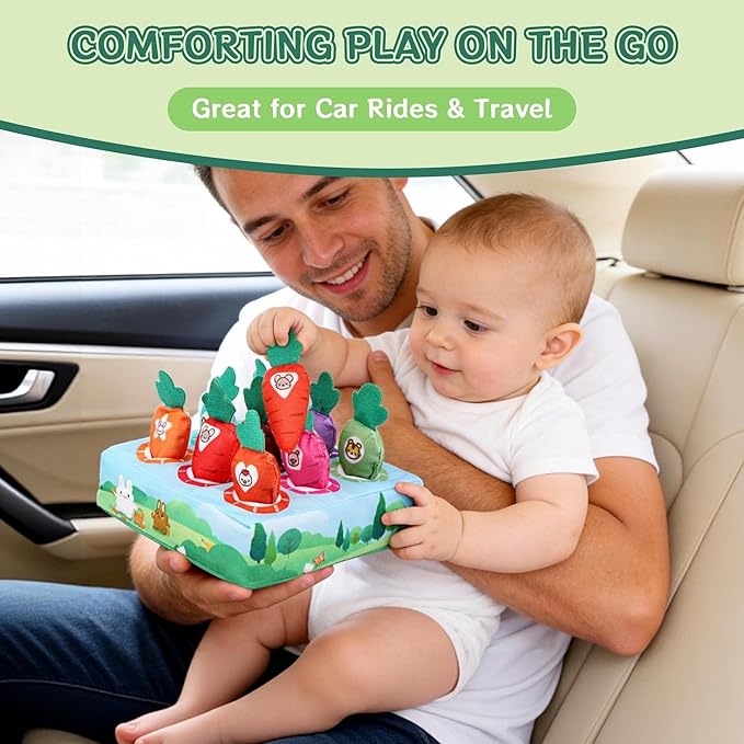Montessori Toys for 1 Year Old, 10 PCS Plush Carrot Play Kit with Color Shape Number Matching, Pull-Out Soft Baby Sensory Toy Fine Motor Skills Toddler Learning Toys for 6-12 Months Boys Girls Gifts