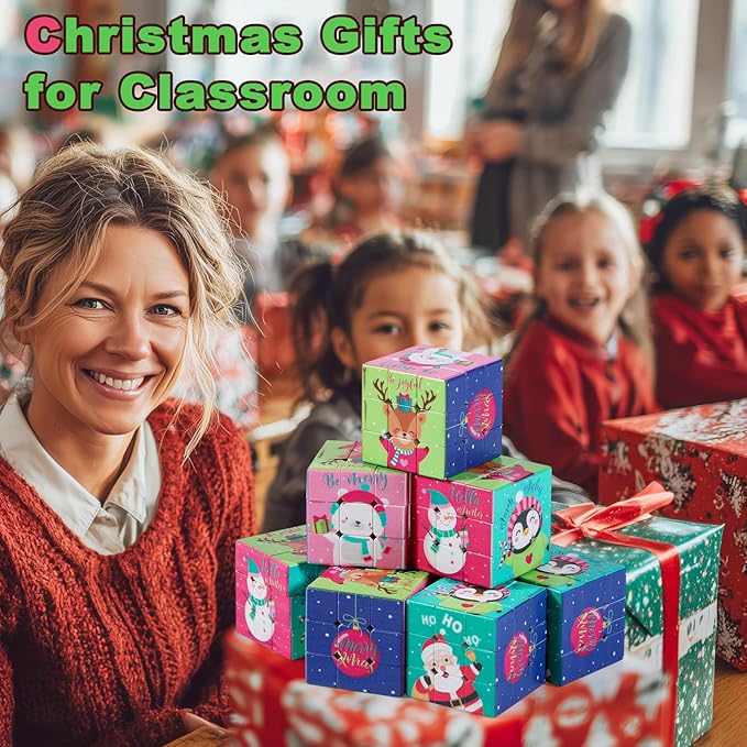 12 Pcs Premium Mini Cubes, Christmas 1.18" 3x3x3 Puzzle Cube Set with Fine-Textured Surface Finish, Stocking Stuffers, Birthday Party Favors, Classroom Prizes, Stress Relief Fidget Toys