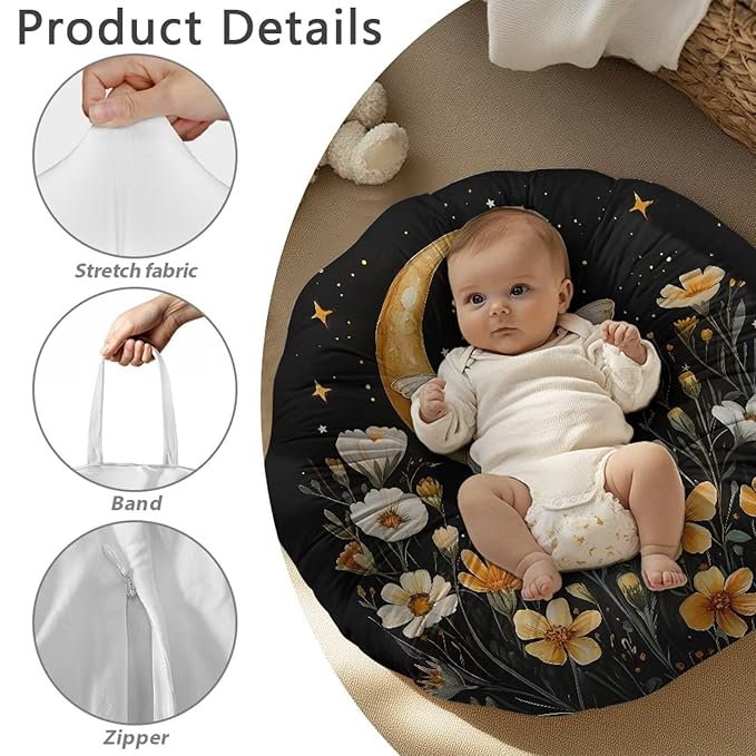 Newborn Lounger Cover, Moon Wear-Resistant Newborn Lounger Cover Removable Nursing Pillow Slipcover Breathable Baby Lounger Slipcover for Boys Girls