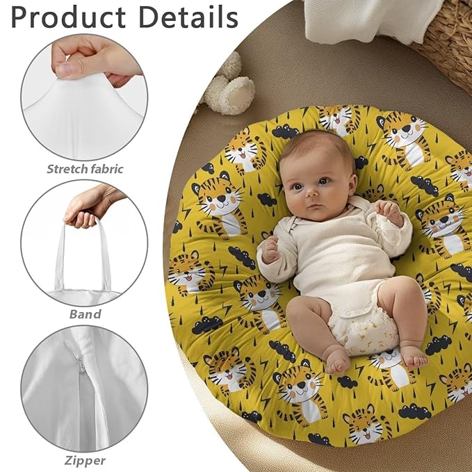 Cute Tiger Baby Lounger Cover Removable Protector Cover for Infant Lounger Pillow, Soft Snug Fitted Baby Lounger Slipcover Breathable and Reusable