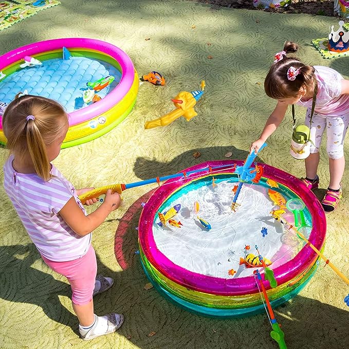 6 Pieces Fishing Rod Magnetic Fishing Game Educational Learning Toys 3 Colors Plastic Floating Fish Toddler Color Ocean Sea Animals for Children and Adult Magnetic Fishing Rod Game