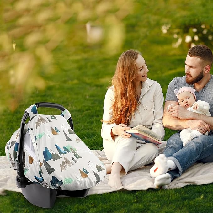 Baby Car Seat Cover, Adventure Mountains Carseat Canopy for Babies, Infant Carseat Cover, Summer Cozy Net Cover, Universal Fit, Breathable