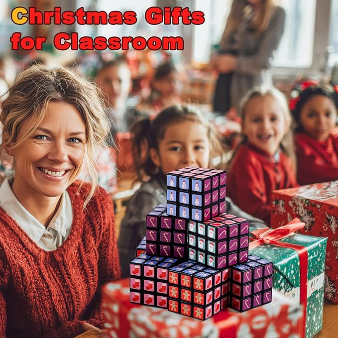 24 Pcs Mini Cubes Bulk, Christmas 1.18 Inch 3x3x3 Puzzle Cube Set, Stocking Stuffers for Kids, Birthday Party Favors, Classroom Prizes, Stress Relief Fidget Toys, Easter Basket Fillers
