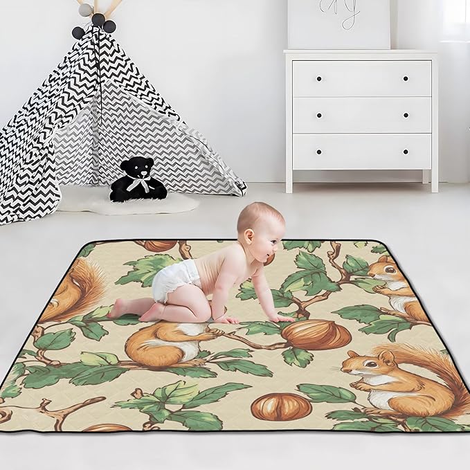 Squirrel Hazelnut Unique Soft Thick mat for Baby to Play on Floor for Floor Portable Foldable Travel Play Mat for Babies Infants Toddlers, 50'' x 50''para juegos de